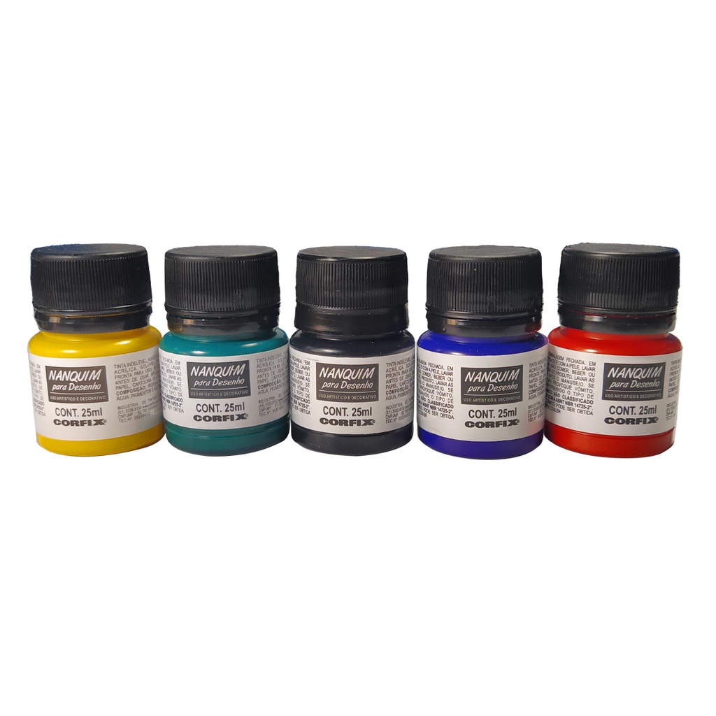 Tinta nanquim para desenho - 25 ml - preto/ branco/ amarelo ouro/ vermelho  fogo/ verde bandeira/ azul ultramar - CORFIX - Livraria Cervo