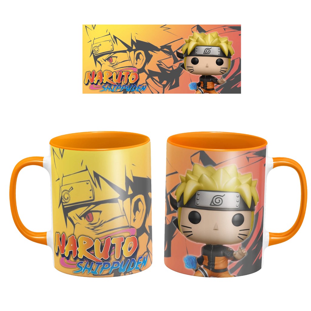 Caneca Anime Boruto Logo Personagens - Interior E Alça Laranja