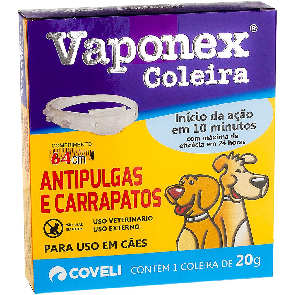 Coleira Antipulgas e Carrapatos Vaponex Para Cães 20g. | Shopee Brasil
