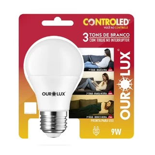 Lâmpada Bulbo Led Controled 9w Com 3 Intensidades De Luz Pelo Toque No Interruptor (100%-50%-20%) Não Precisa Dimmer