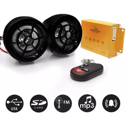 Motocicleta Mp3 Player Speakers Áudio Sistema De Som e Alarme Rádio FM bluetooth