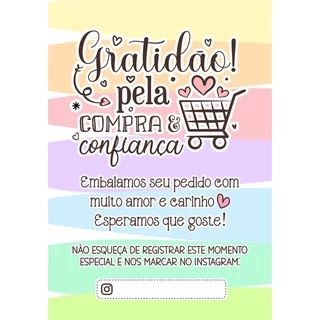 Cartão de Agradecimento Personalizado - 50UNI Tamanho P: 5,0 cm x 6,5 cm