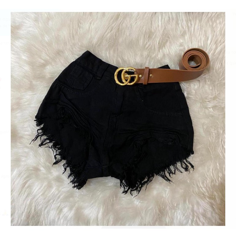 Shorts Feminino Preto/Branco Desfiado Moda Bermuda Insta/Tiktok 2021