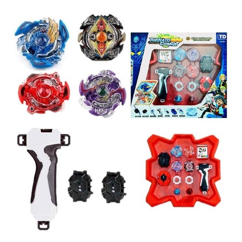 Kit 4 Beyblade Metal Led + Lançador + Arena Promoção