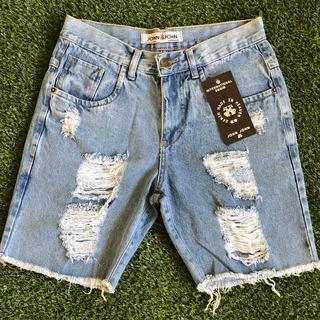 bermudas masculina jeans rasgado estilo destroied slim fit