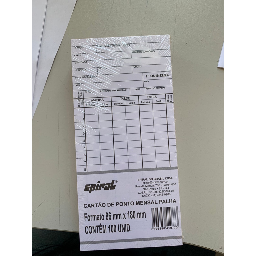 Cartão De Ponto Mensal Palha C100 Uni Shopee Brasil 4768