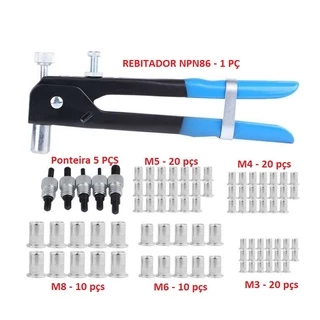 ALICATE REBITADOR PARA REBITES COM ROSCA INTERNA M3 AO M8 KIT COM 86 PÇS
