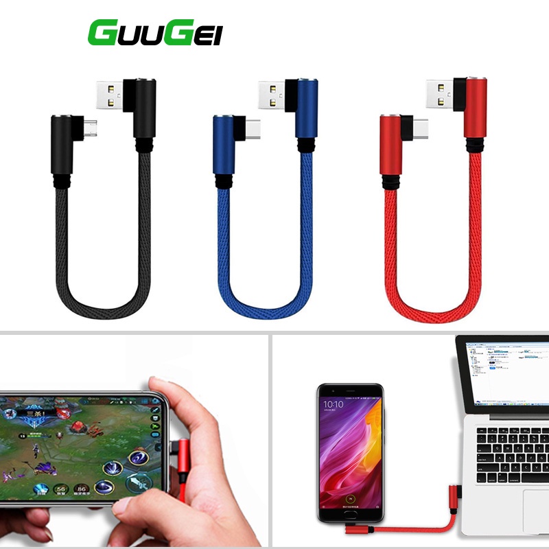 GUUGEI 0,25m Cabo Curto USB Tipo C Carregador De Dados Do Telefone De 90 Graus Sincronização Mini Micro De 25cm Para O De Carga Banco De Energia Laptop