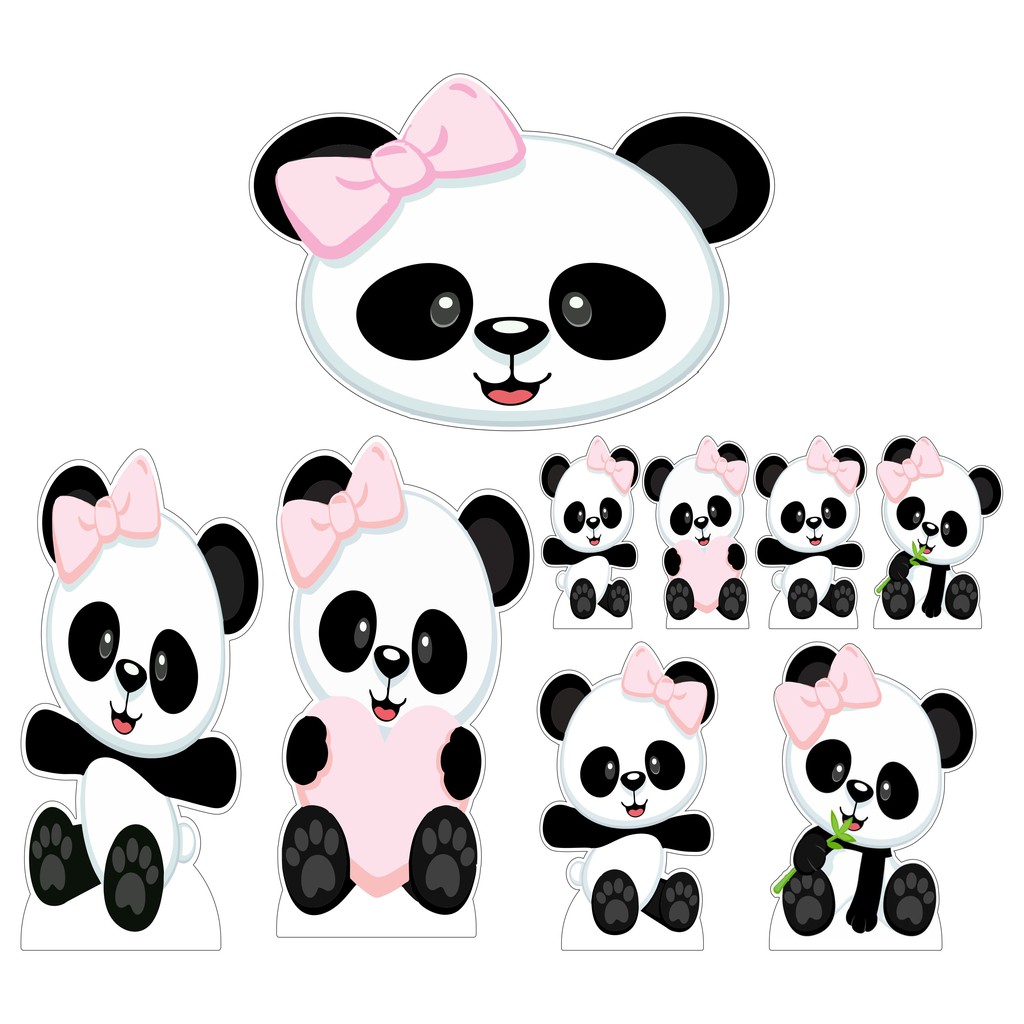 Kit Display + Elipse ROSTO Festa Infantil Urso Panda (FEMININO) (ROSA BEBÊ)  (MODELO 2)