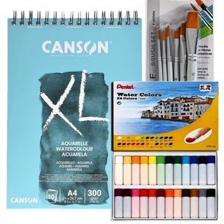 Kit Aquarela Pentel 8pçs (Bloco A4 + Aquarela 24 cores + Set 6 Pincéis)