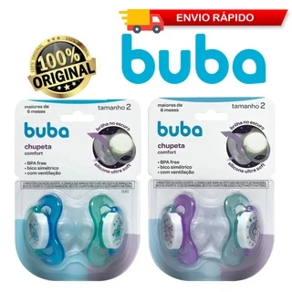 Chupeta Bico Silicone KIT Com duas Brilha No Escuro Buba Menino e Menina