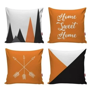 Kit 4 Capas Almofada Laranja Home Sweet Decoracao Geometrica Seta
