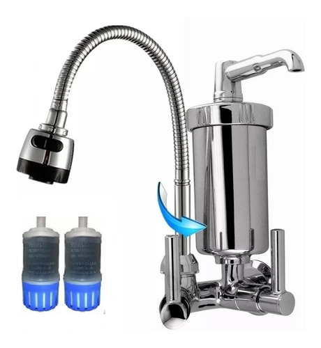Torneira Gourmet Luxo Inox Filtro Pia Cozinha Parede 1/4 Volta 2 Refis