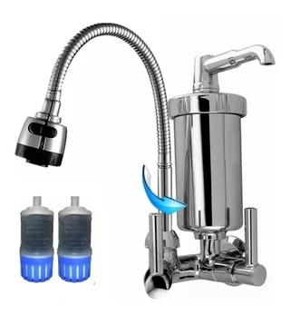 Torneira Gourmet Luxo Inox Filtro Pia Cozinha Parede 1/4 Volta 2 Refis
