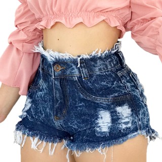 Shorts Jeans Hot Pants Preto Desfiado Estilo Destroyed Feminino c