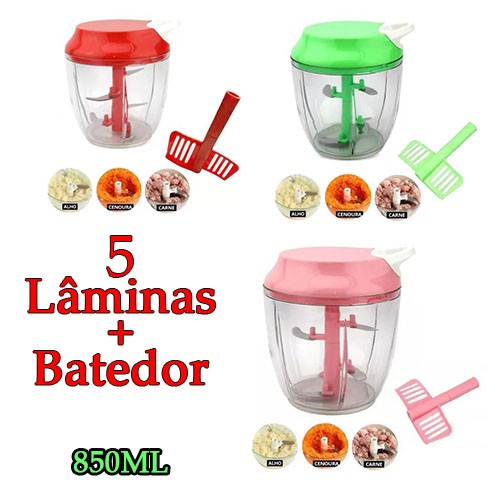 Processador Triturador Grande Manual Cordinha de Alimentos 5 Lâminas com  Batedor 850ml - Trik Trak Utilidades - Tudo para seu lar!