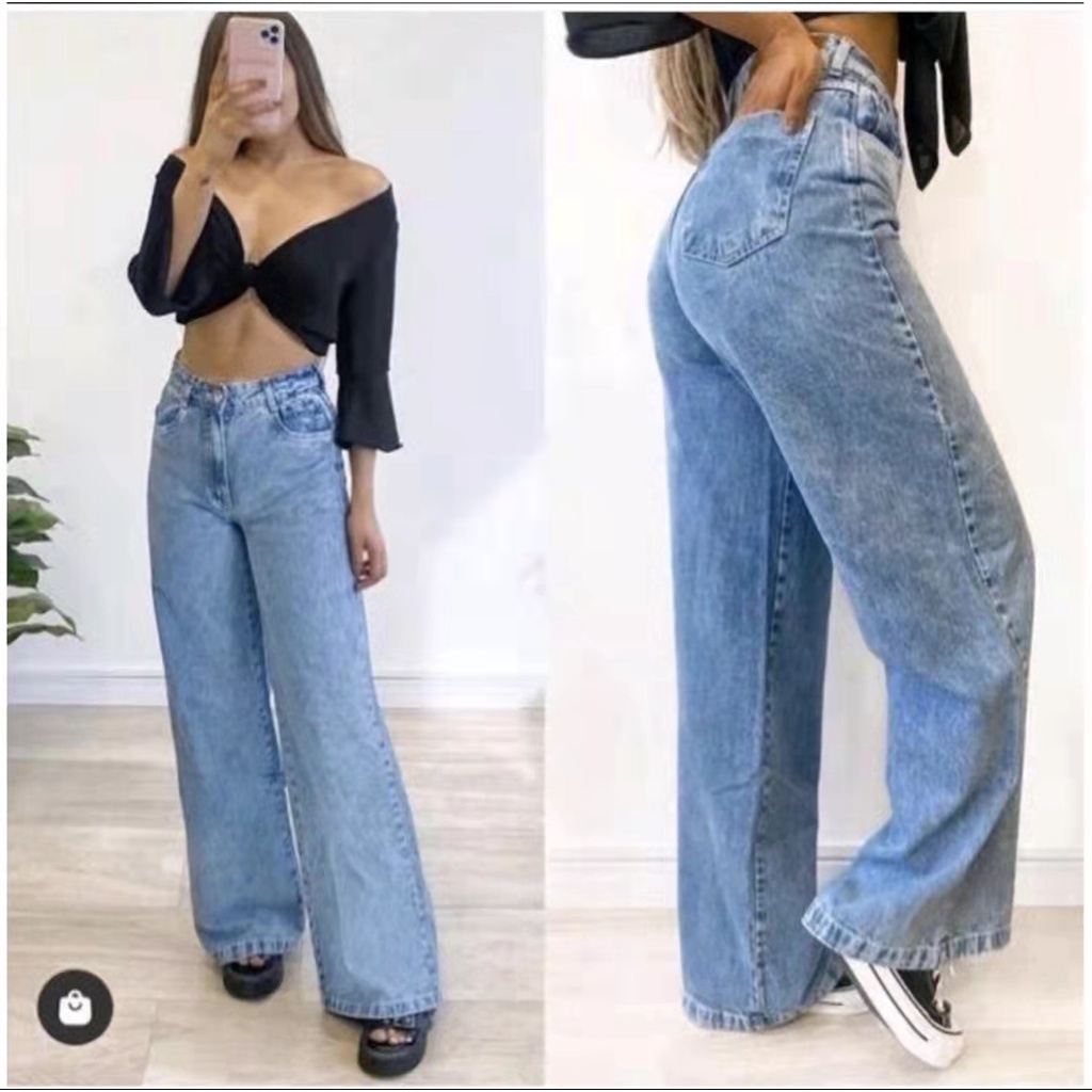 Calça Jeans Pantalona Wide Leg Sem Lycra