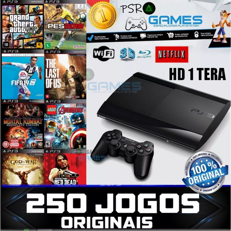 Ps3 Playstation 3 1tb 250 Jogos Originais 1000gb Fifa 19 Gta 5