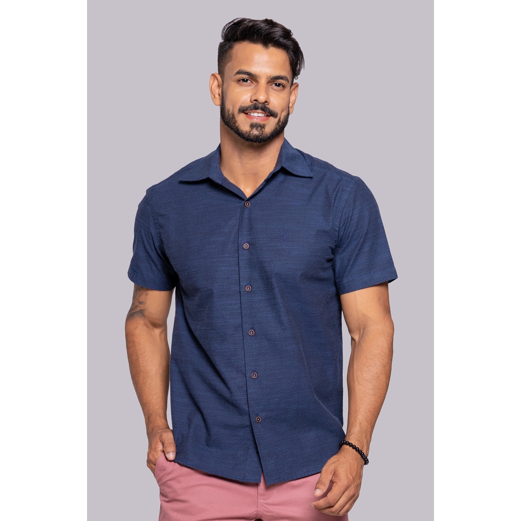 Camisa social manga hot sale curta azul marinho