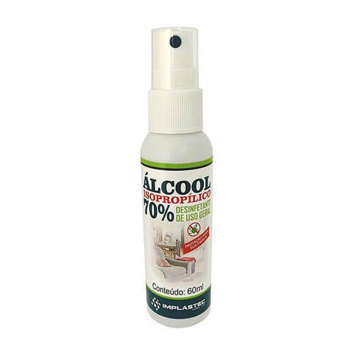 Álcool Spray Isopropílico Isopropanol 70% 60ml IMPLASTEC