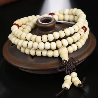 Japamala Pulseira 108 Contas Budista Branco Elástico Colar Tibetano