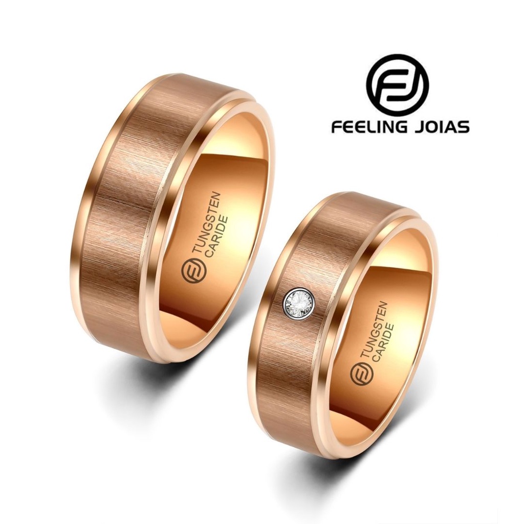 Par de Aliança Casamento Tungstênio Banhada Ouro 18K Amor Eterno 8mm