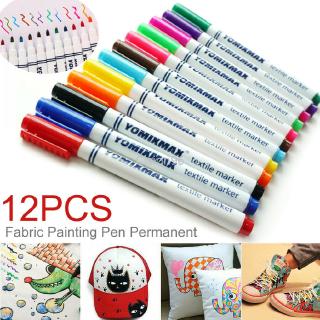 12Pcs Marcadores De Tecido Kit De Canetas De Pintura Permanente Vestuário Sapatos De Camiseta Têxtil