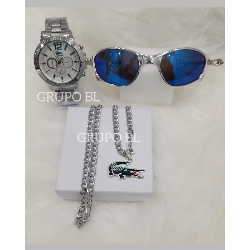 kit Relógio Masculino + Óculos de sol + Corrente com Pingente