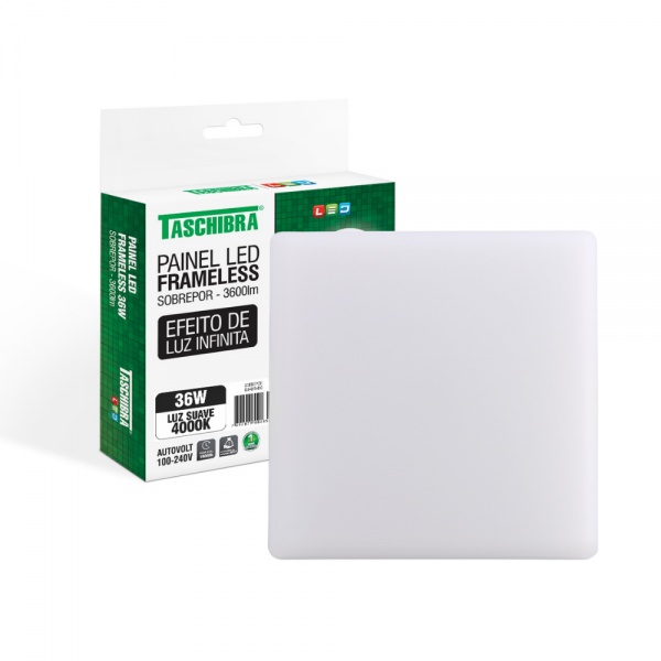 Painel de Led Taschibra Frameless Quadrado Sobrepor 36W Bivolt 4000K Neutro Suave