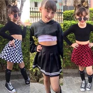 Conjunto Menina Infantil 2 Peças Blusa Xadrez Ciganinha Saia