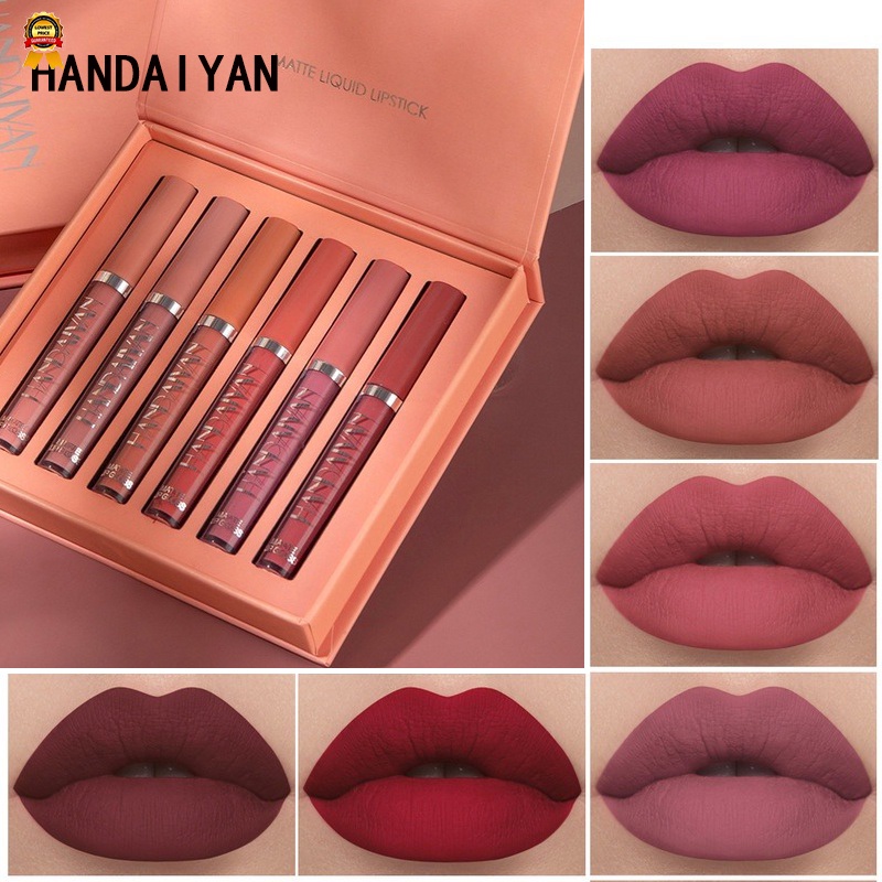 Handaiyan Fashion Fato De Batom Líquido À Prova Dágua De Longa Duração Gloss6 Cores Kit 5433