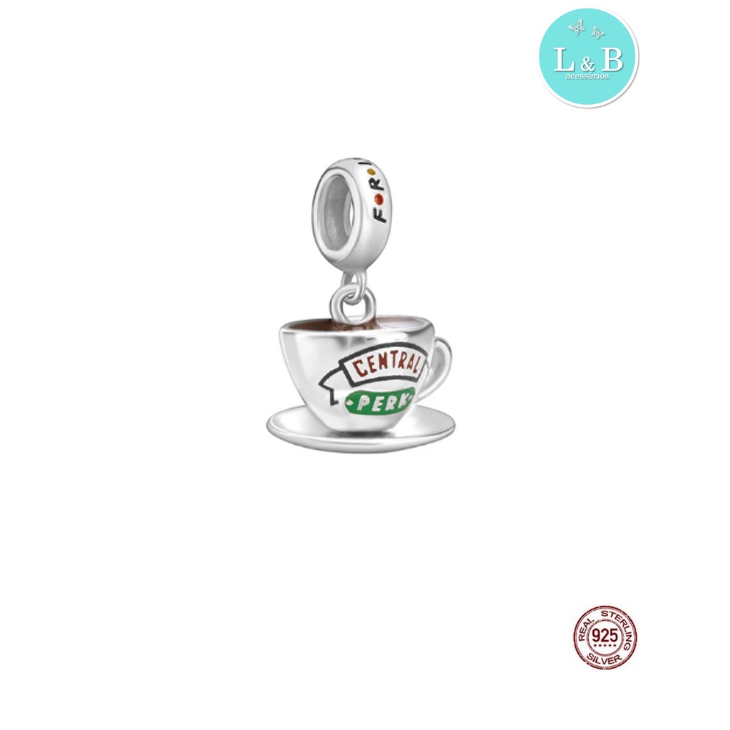 Berloque FRIENDS XÍCARA DE CAFÉ CENTRAL PERK em 100% Prata S925 para pulseiras modelo Pandora ou Vivara