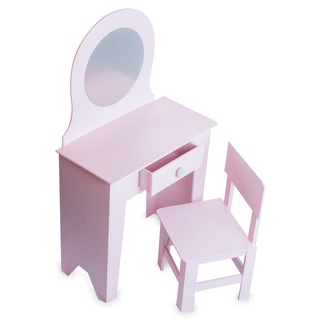 Conjunto de Toucador e banco para crianças Mesa de Maquilhagem Princesa  para Meninas com Espelho Rotativo 360° Removível 3 Gavetas Rosa e Branco