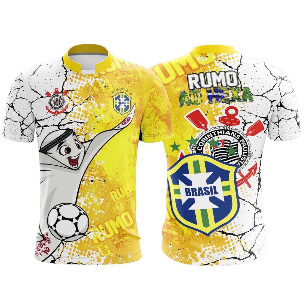 Camiseta Brasil Copa Do Mundo 2022 Unissex Rumo ao Hexa Amarela ou