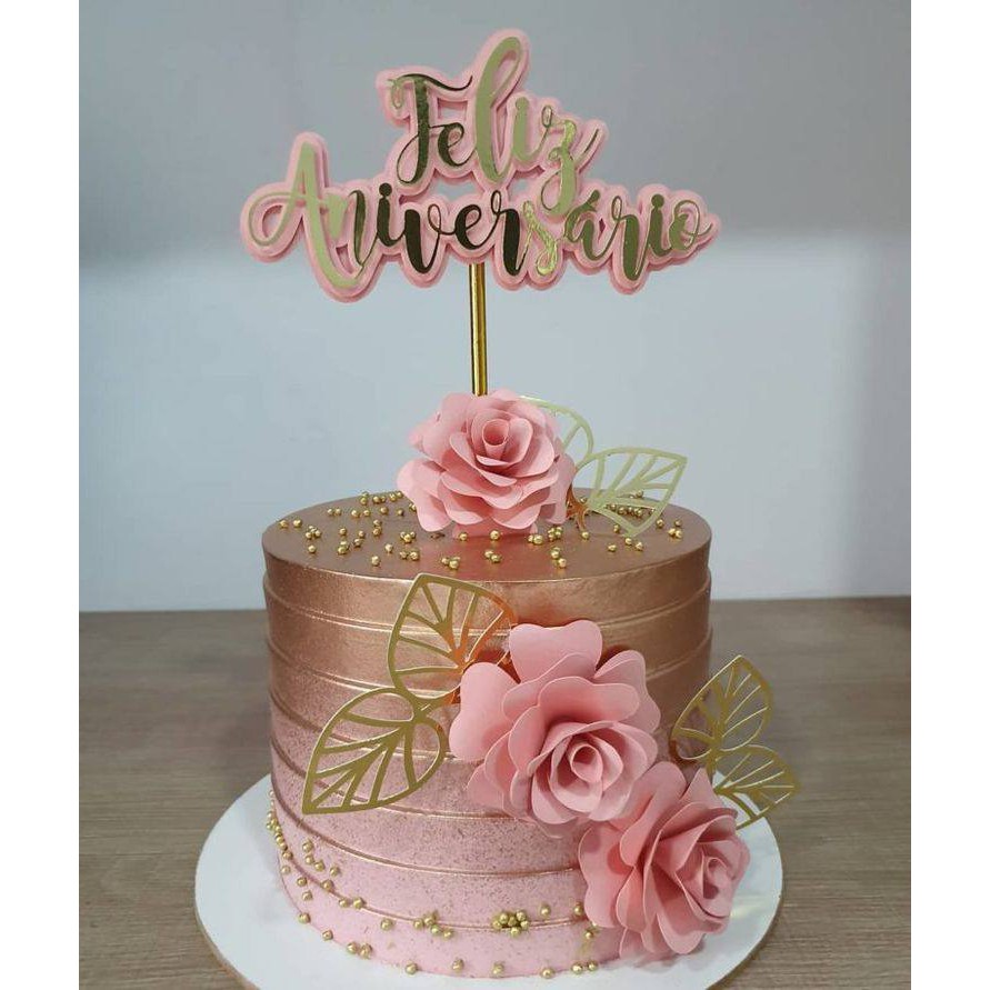 Ins bandeira de bolo com glitter rosa, decoração de sobremesa e bolo com  borboletas, douradas, para festa de aniversário, casamento, princesa