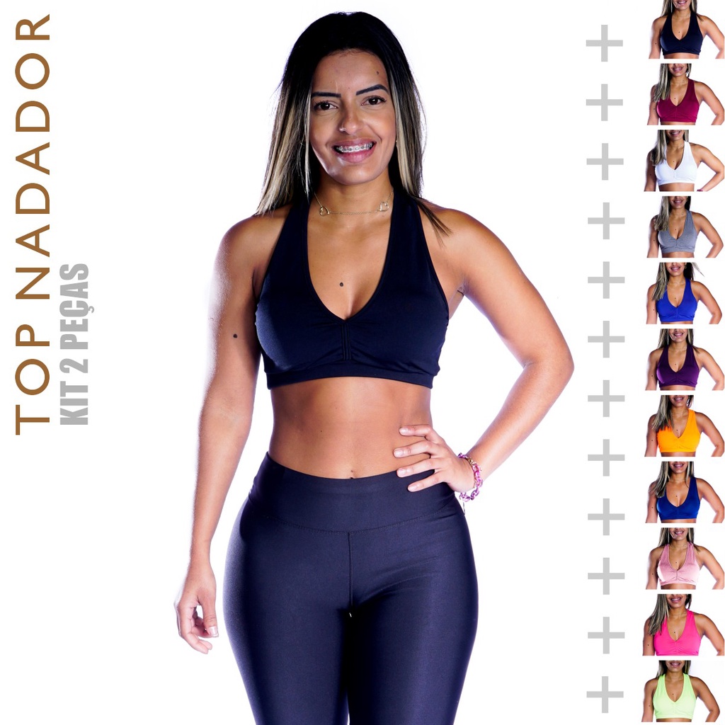 Kit 2 Top Nadador Feminino Moda Fitness Cropped Academia