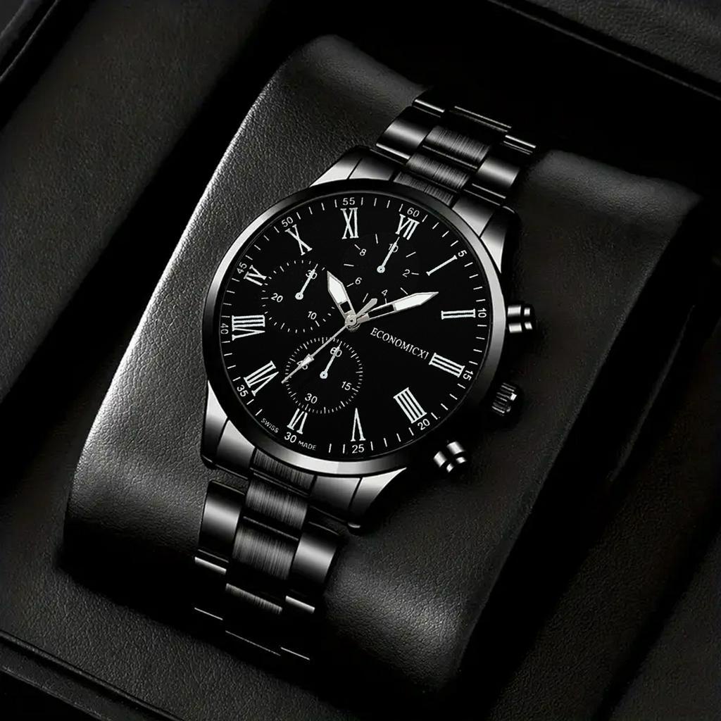 Relógio de Quartzo Faixa de Aço Atmosférico Preto Tendência Moda Masculina