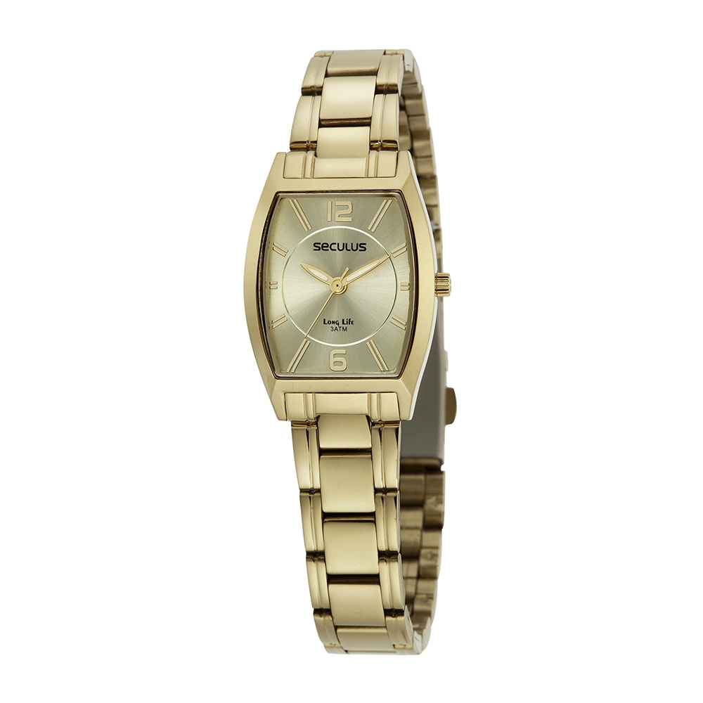 Relogio Seculus original feminino dourado pequeno quadrado social ...