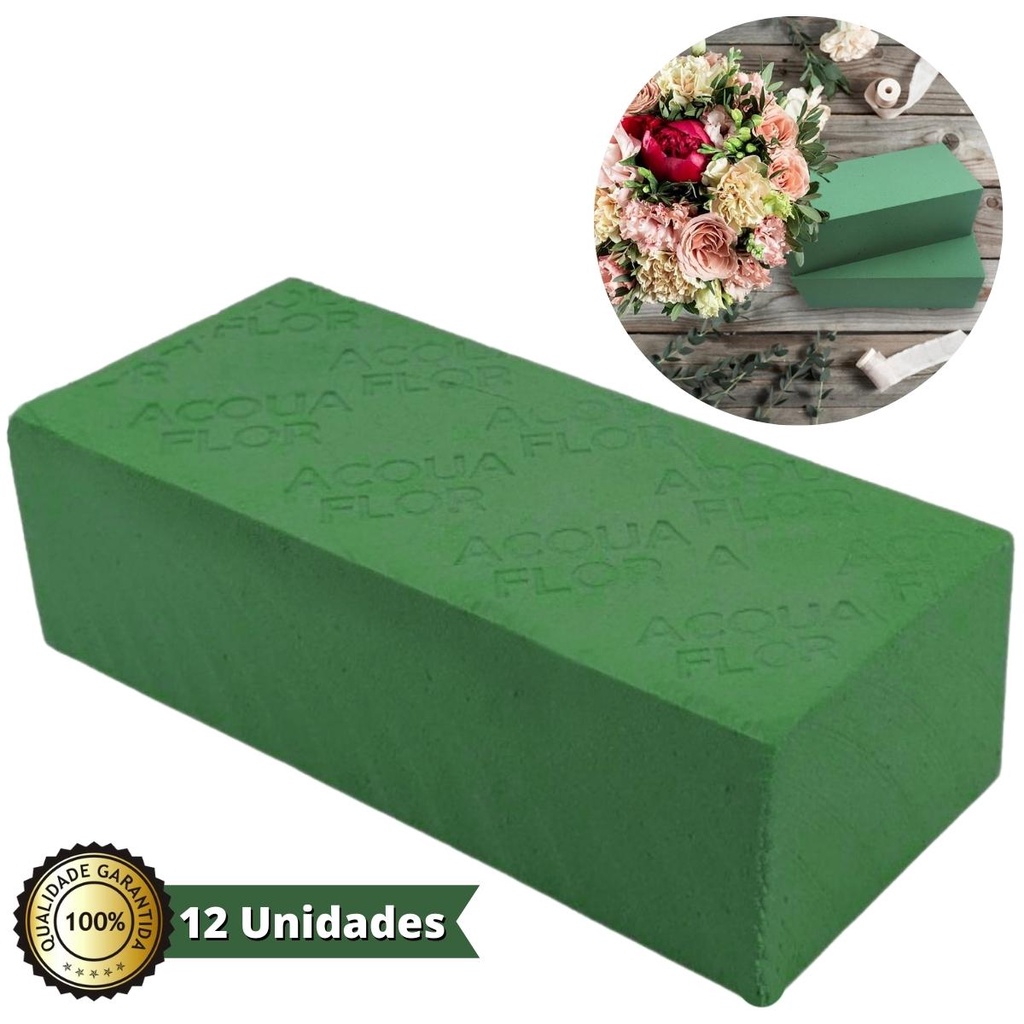 Kit 12 Un Espuma Esponja Floral Tijolo Fenolica 23x10x7cm Arranjos de Flores e Plantas Decoração