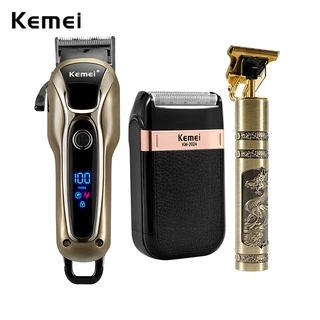 Kemei Máquina De Corte Profissional Barbeiro De Acabamento Elétrico Recarregável Aparador Barba Barbeador Sem Fio Com