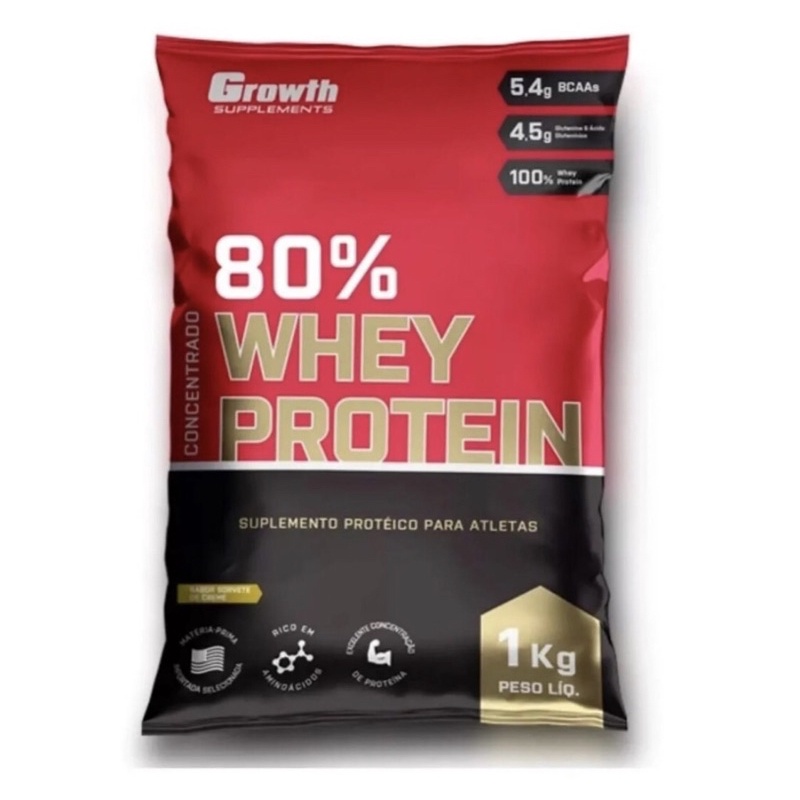 Whey Protein 80% concentrado 1kg – Growth – Todos sabores
