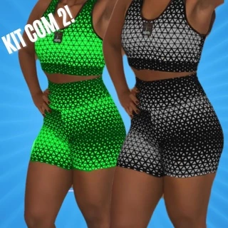Roupas de academia conjuntos estampados kit com 2 peças