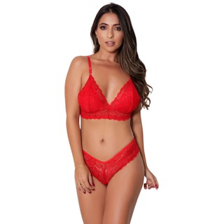Conjunto Lingerie Calcinha e Sutiã Renda Trabalhada - MTX Moda - Lingerie Renda Conjunto Sem Bojo Elegância Feminina