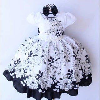 Vestido Infantil Juvenil Floral Preto Festa Luxo E Tiara
