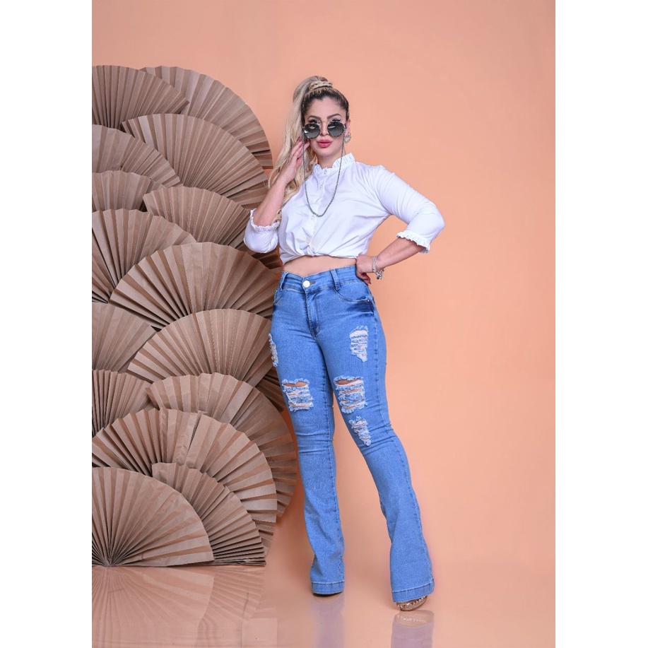 Calca flare sales jeans rasgada