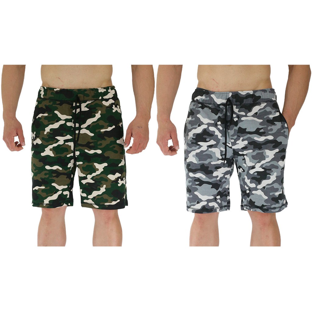 Kit 2 Bermudas Masculinas MXD Conceito em Moletom ou Moletinho Cores Camufladas Camuflado Verde Floresta e Camuflado Cinza Escuro Sem Pelucia