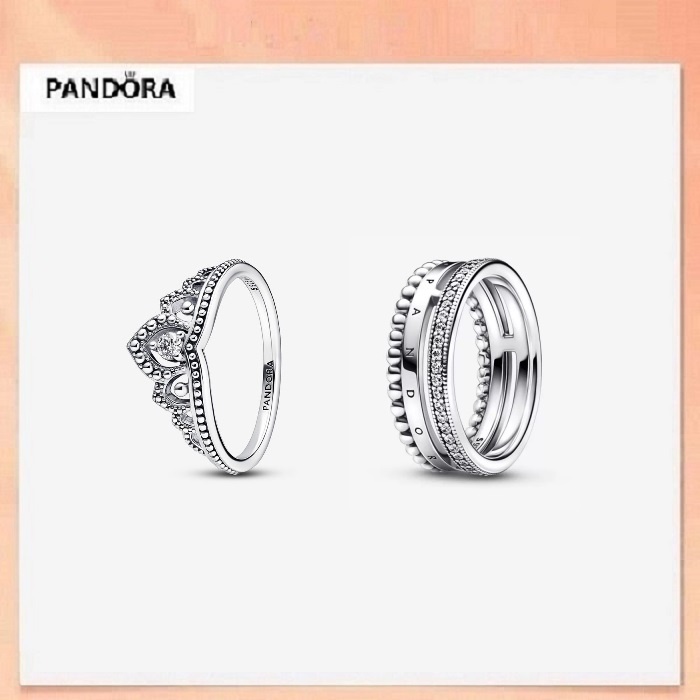 (Novo) 925 Anel De Tiara Com Contas Regal E Assinatura Logotipo Anéis De Pavé
