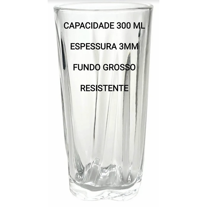 Jogo Kit 6 Copos Altos 300ml Em Vidro Grosso Long Drink
