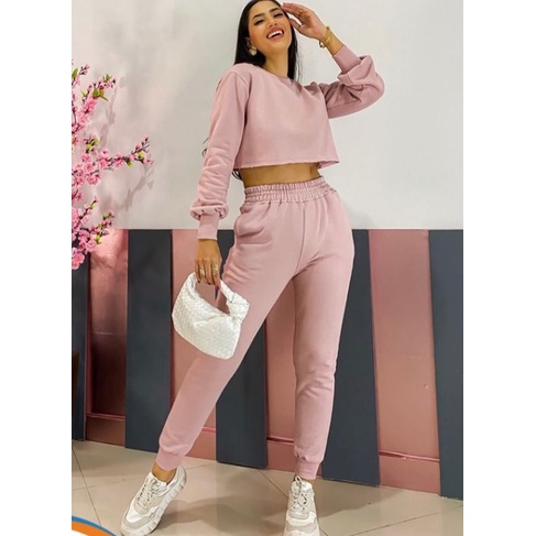 Conjunto Cropped Moletom Gringa Calça Jogger Inverno Feminino