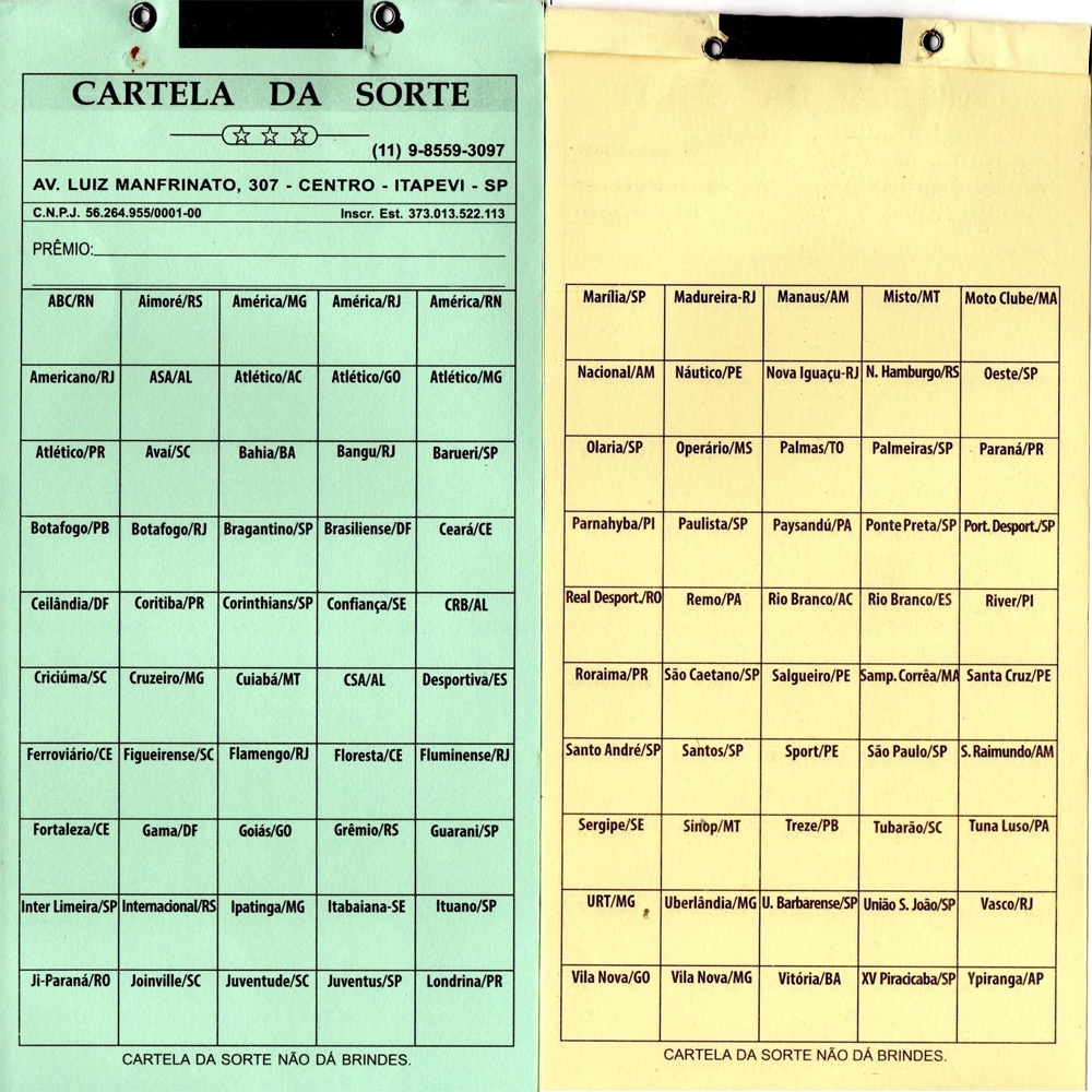 Cartela De Rifas 100 Nomes De Times Corintians Goias Botafogo Palmeiras Santos Sao Paulo 2985